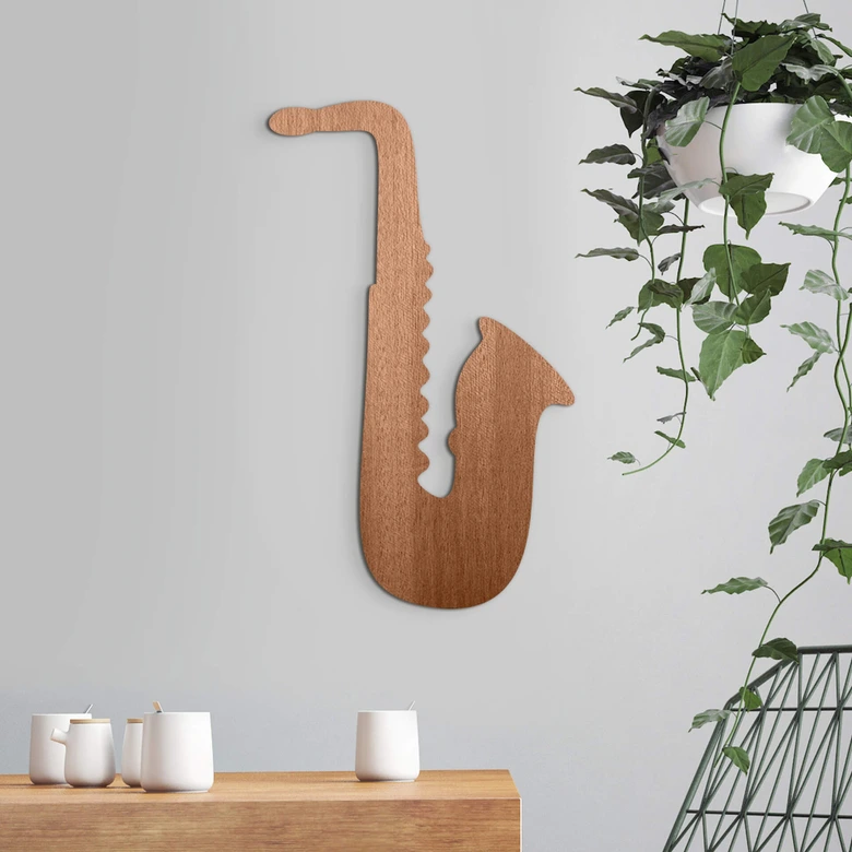 Houten Wanddecoratie Mahoniefineer Saxofoon 
