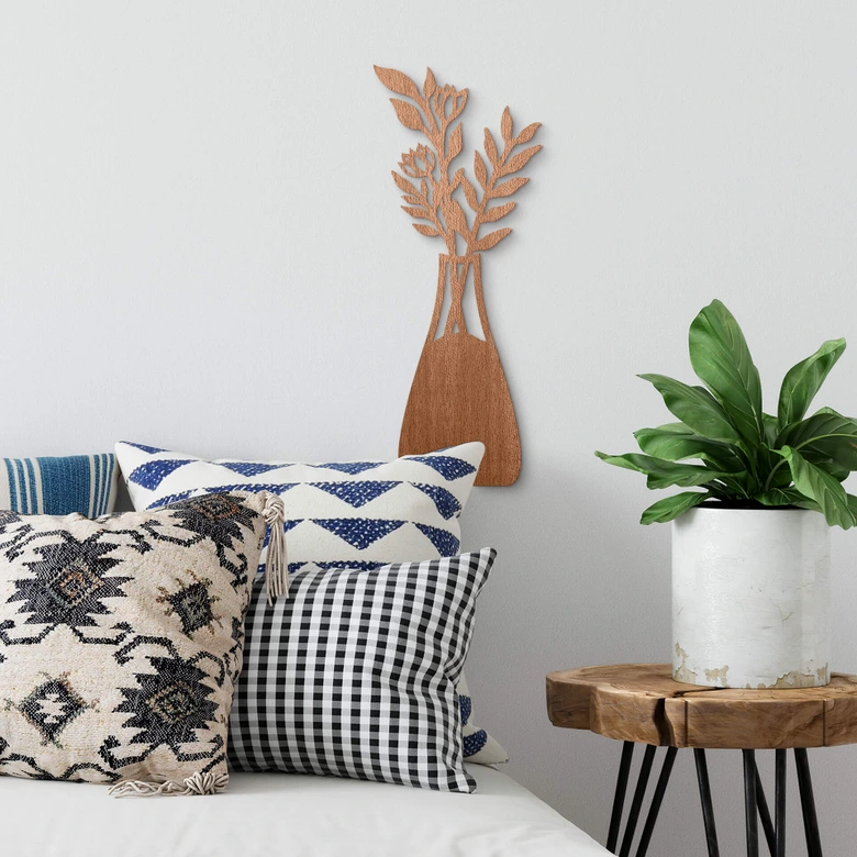 Decoración floral de madera - ramo en jarrón - madera de caoba 