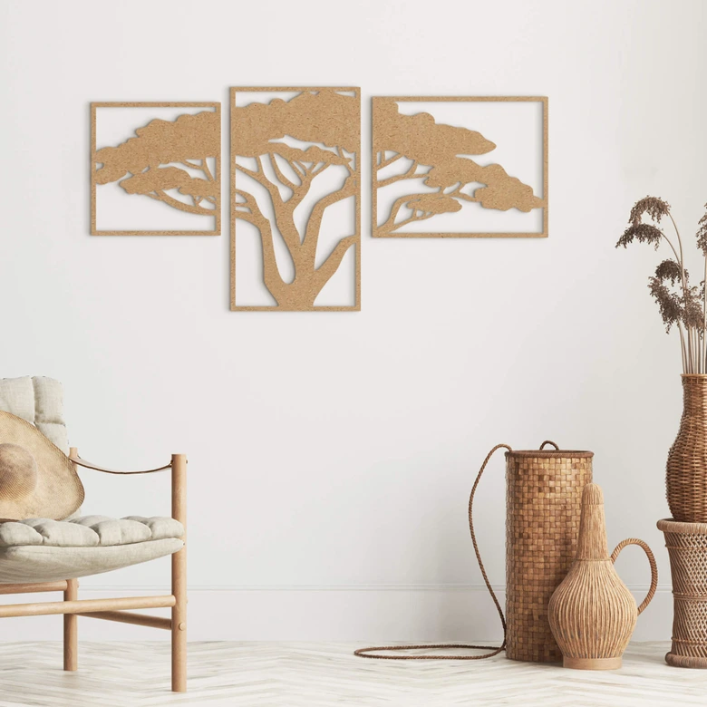 Wanddeko Afrikanischer Baum (3-teilig) - MDF Natur 