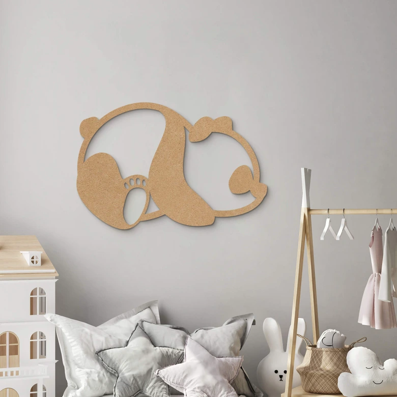 Kinderzimmer MDF - Holzdeko Natur - Panda 