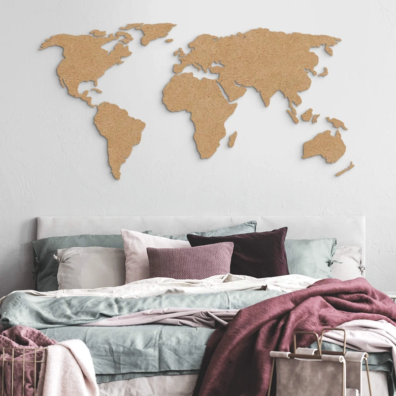 Wereldkaart MDF Decoratie naturel 