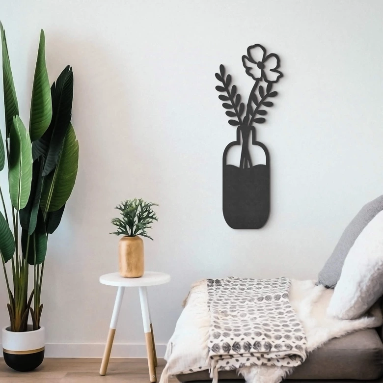 MDF väggdekoration blommor i vas 