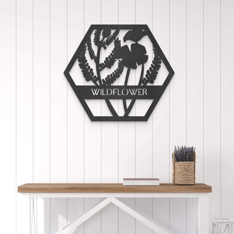 MDF - Holzdeko - Blumen im Hexagon - Wildflower 