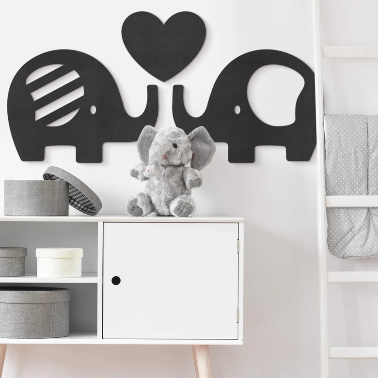 MDF - Decoración en madera - Elefantes con corazón (3 piezas) 
