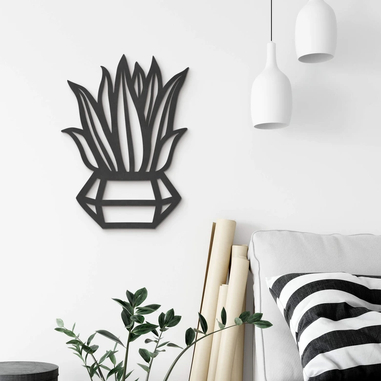 MDF väggdekoration växt i diamantkruka 