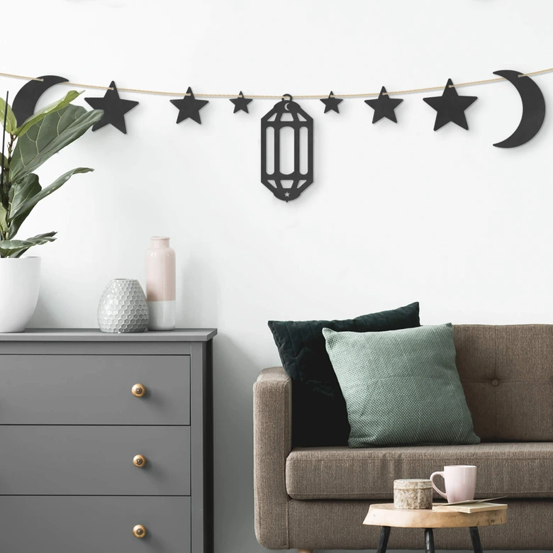 MDF Decoratie Ramadan Set Maan, Sterren, Lantaarn 