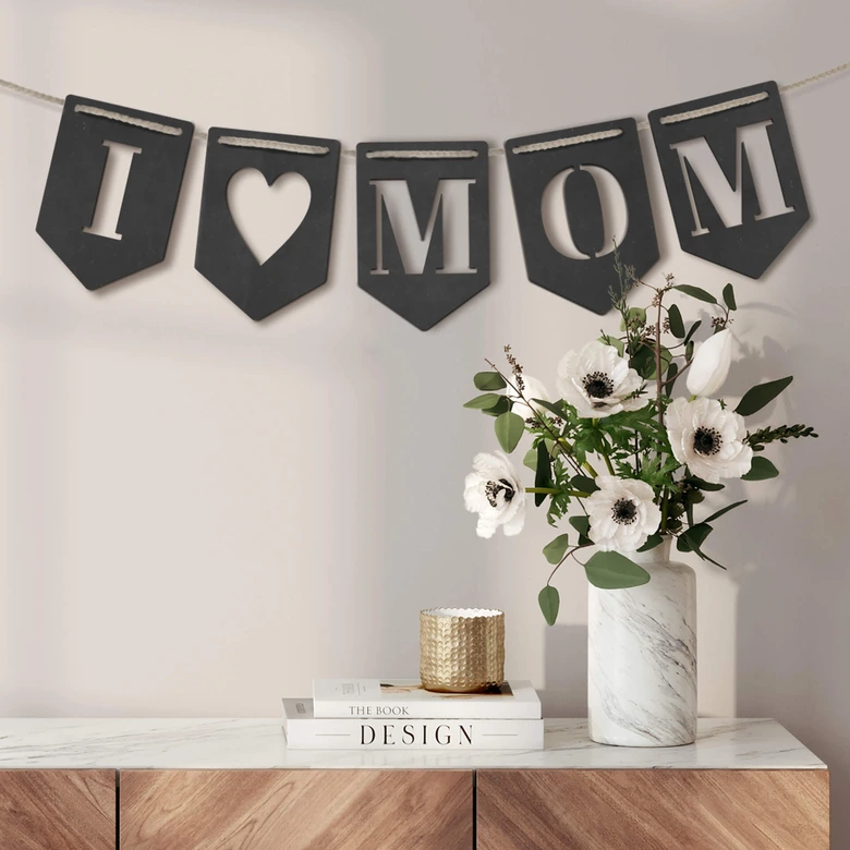 Décoration en bois MDF - Guirlande - I love Mom (set de 5)  