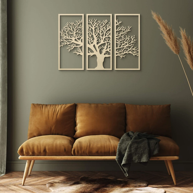 Dekoracja drewniana drzewko zestaw 3 sztuki - drewno topoli 