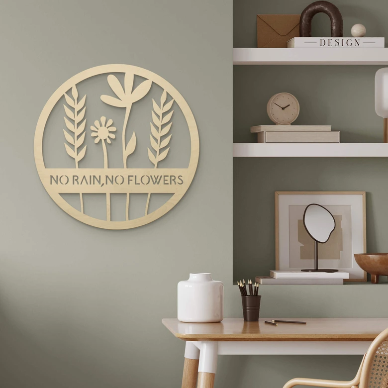 Väggdekorationer i trä poppel - Blommor i en cirkel - Inget regn - Inga blommor 