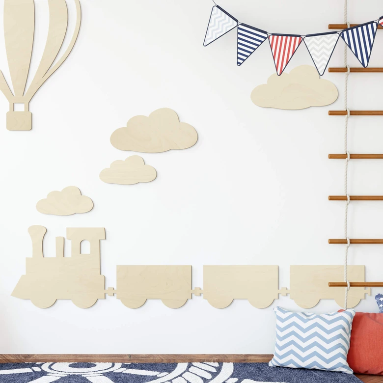 Décoration murale en bois placage de peuplier - Train (4 parties) 