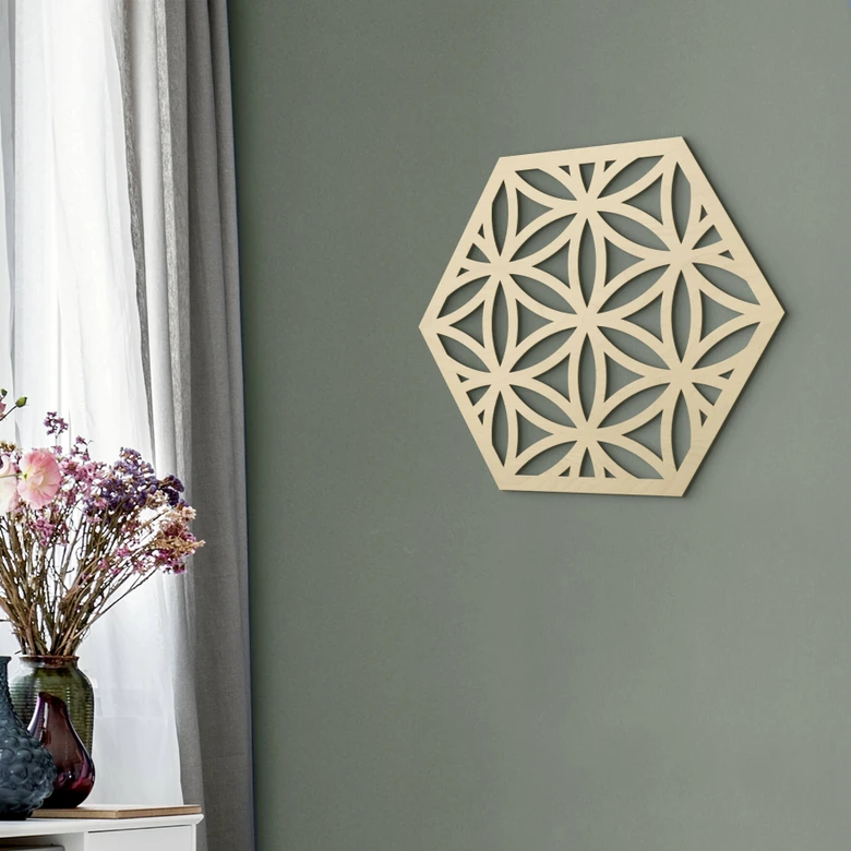 Holzdeko Pappel - Hexagon Blume des Lebens 