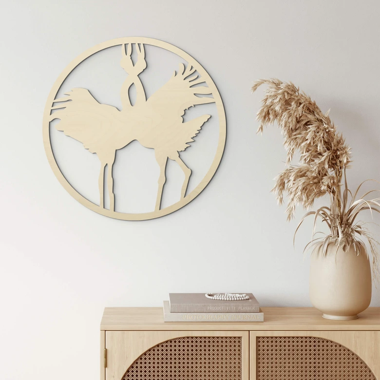Decoración en madera álamo - pareja de grullas 