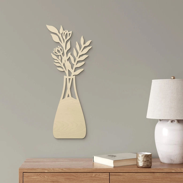 Holz Blumendeko - Strauß in Vase - Pappelholz 
