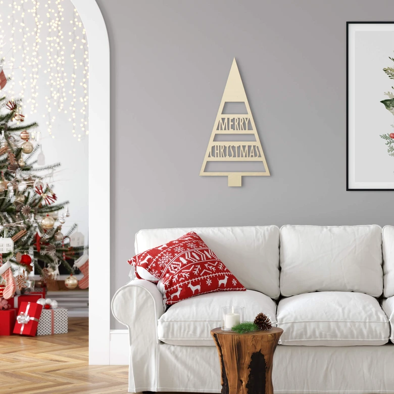 Holzdeko Weihnachten - Tannenbaum Merry Christmas - Pappelholz 