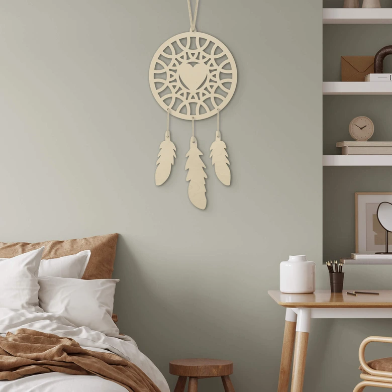 Decoración en madera álamo - Atrapasueños corazón (4 piezas) 