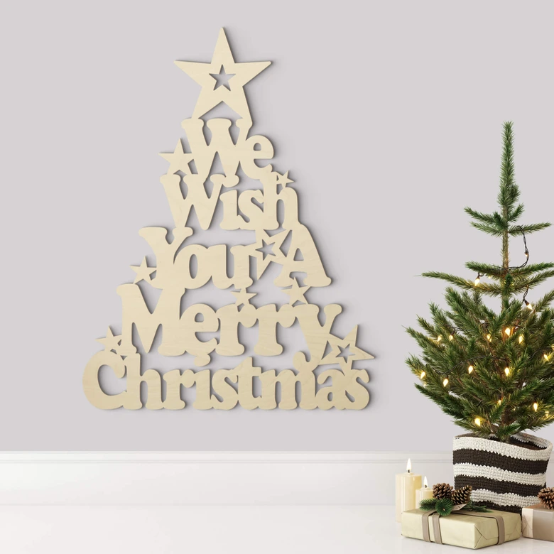Kerstdecoratie We Wish You a Merry Christmas Populierenhout 
