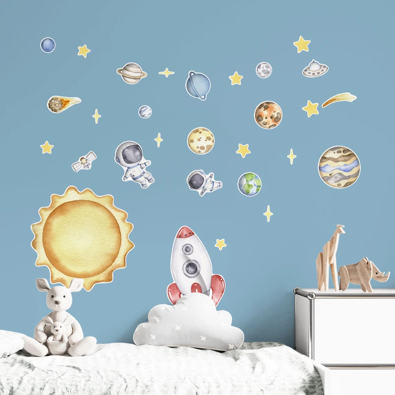 Wandtattoo für Kinder - Weltraum Abenteuer mit Astronauten - Oliver Robins - 50x70 cm 