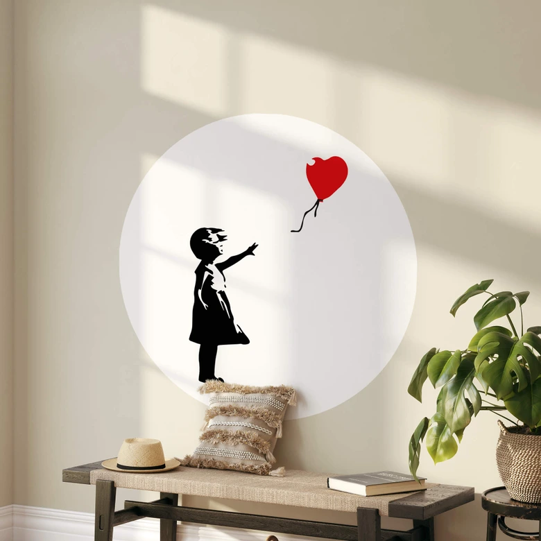 Wandtattoo Banksy - Girl with red balloon - Rund 