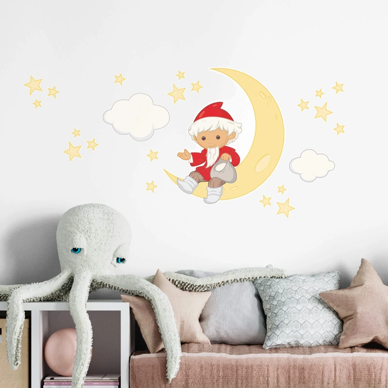 Wandtattoo Unser Sandmännchen - Sandmann mit Mond und Sternen - 50x70 cm 