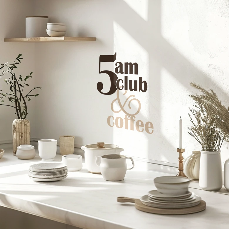 Sticker mural Proverbe - 5 am Club & Coffee marron-beige 