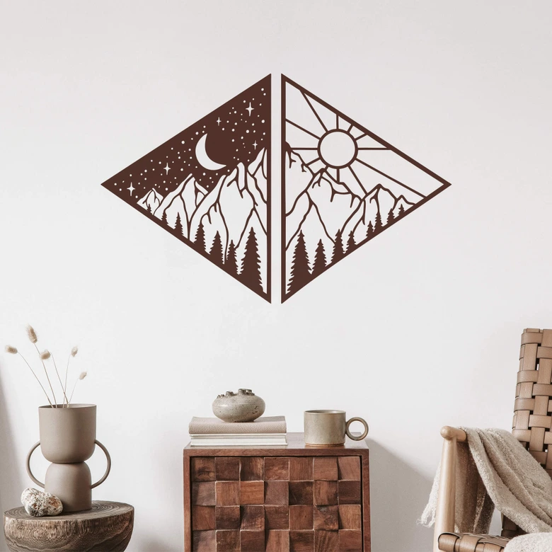 Wallsticker Bjerg ved nat og dag i en trekant (2 dele) 
