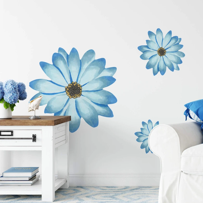 Wandtattoo Bornholmer Margeritenblüte blau Watercolor 