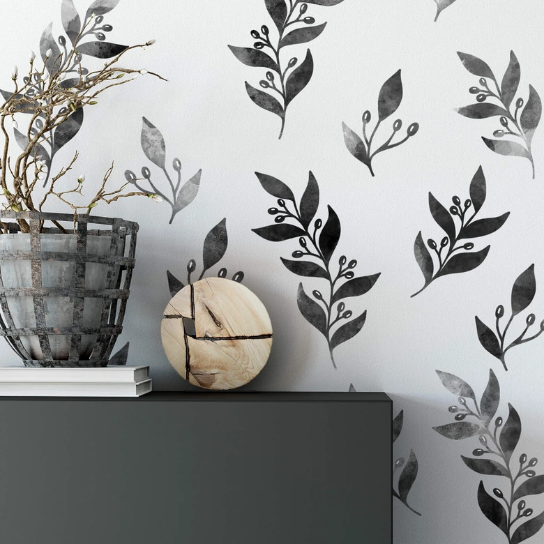 Wandtattoo eingefärbte Zweige mit Beeren schwarz 