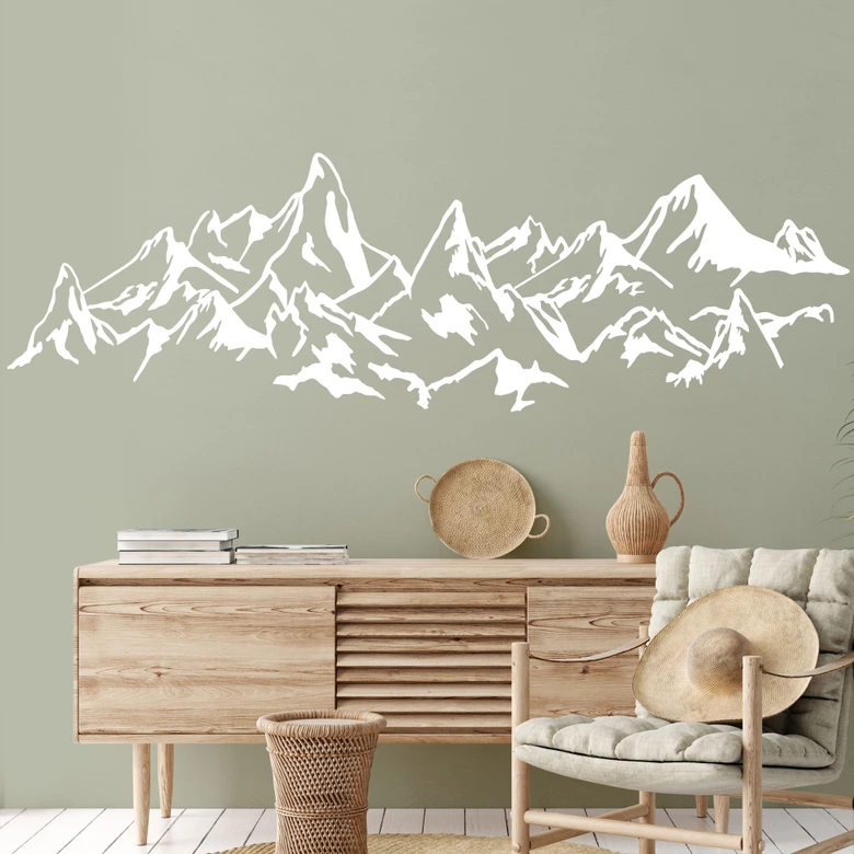Wallsticker med panorama over klippefyldte bjerge  