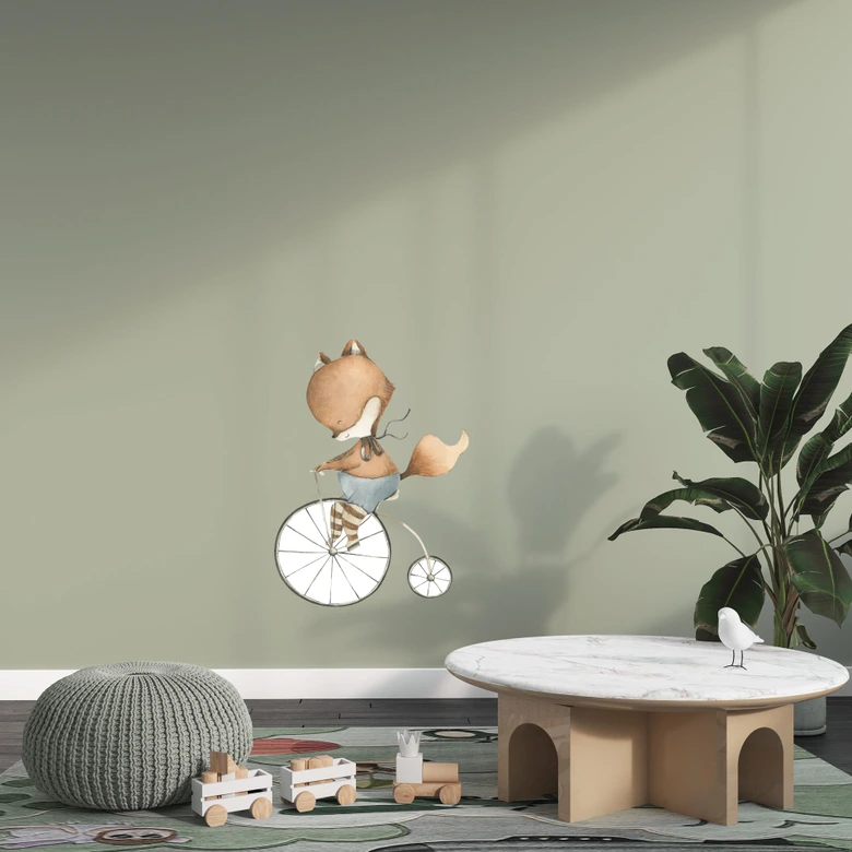 Adesivo murale con volpe su monociclo 