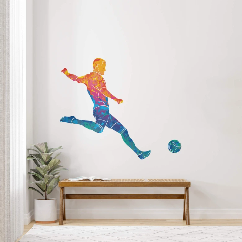 Fußballer Wandtattoo mit buntem Farbverlauf 