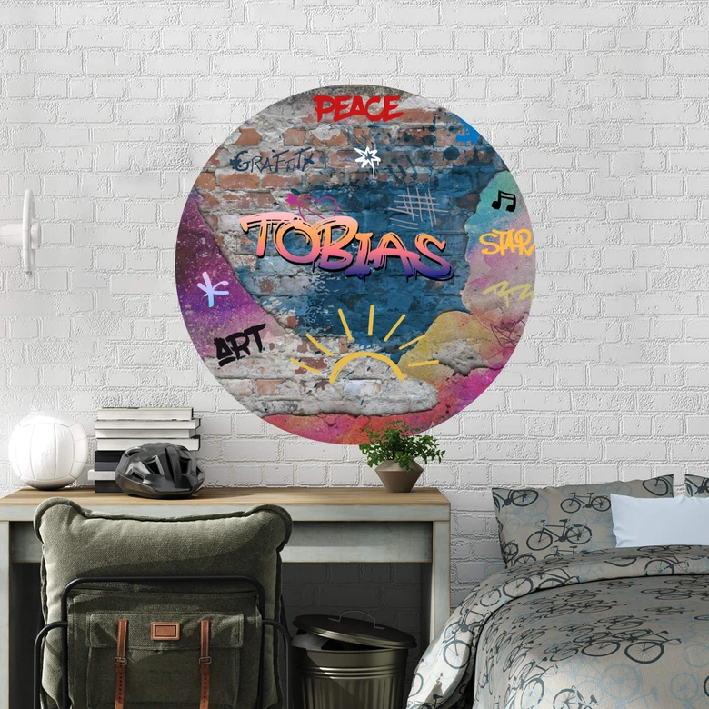 Personalisiertes Wandtattoo Graffiti mit Wunschtext - Rund 