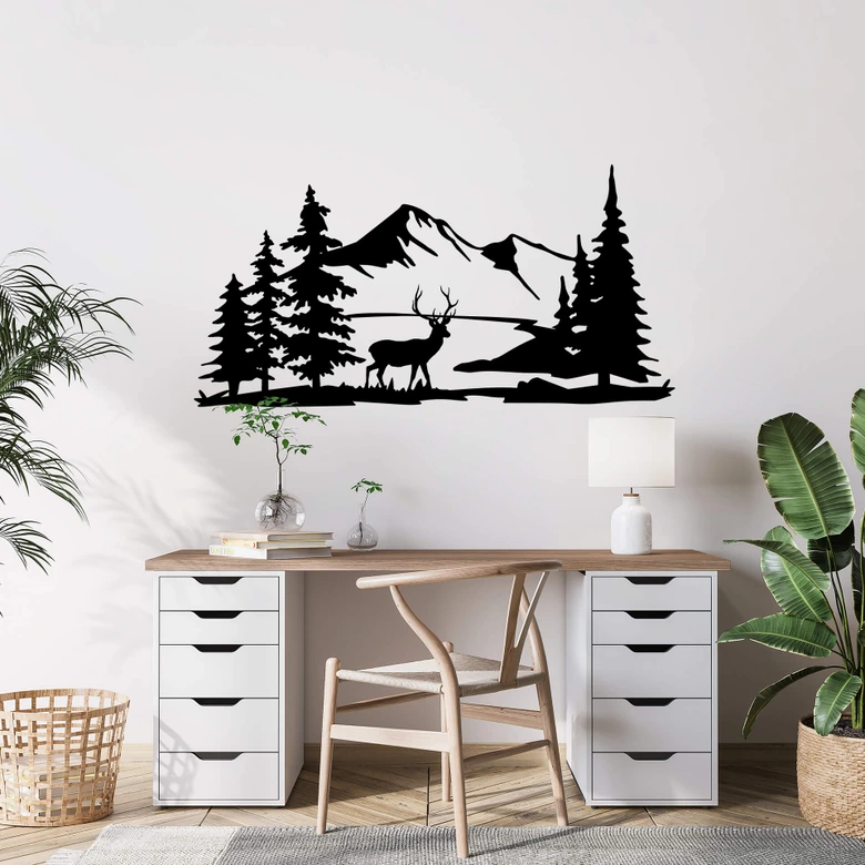 Muursticker Hert voor een berglandschap 
