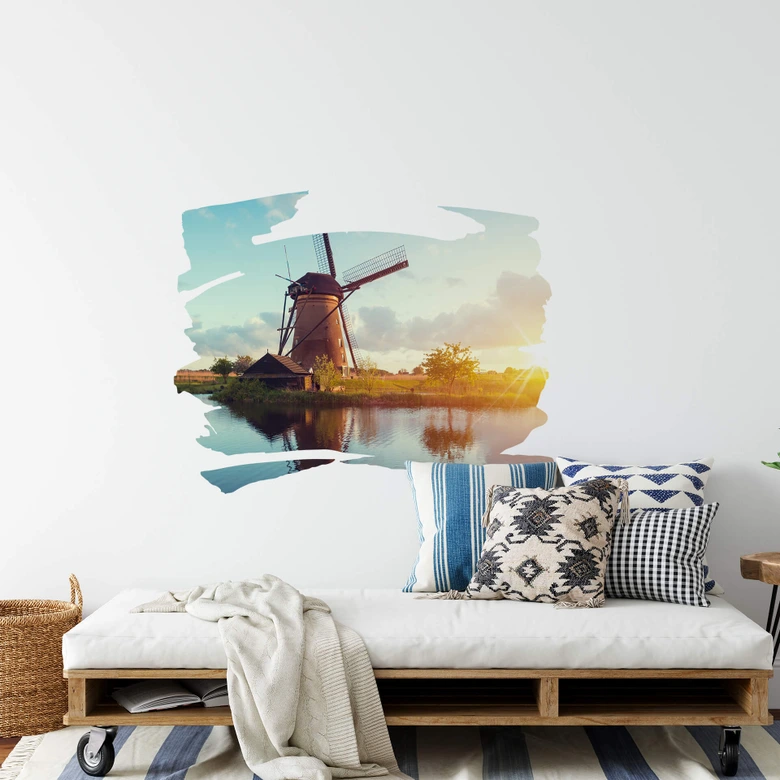 Wandtattoo Holländische Windmühle querschraffiert 