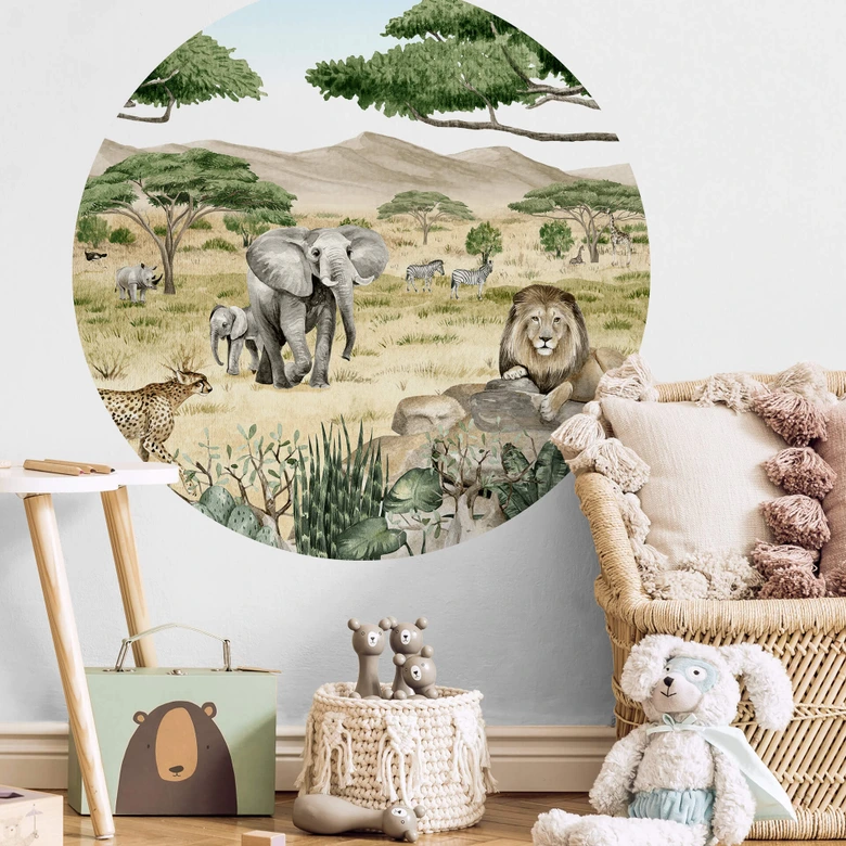 Sticker mural rond Kikki Belle - La savane 