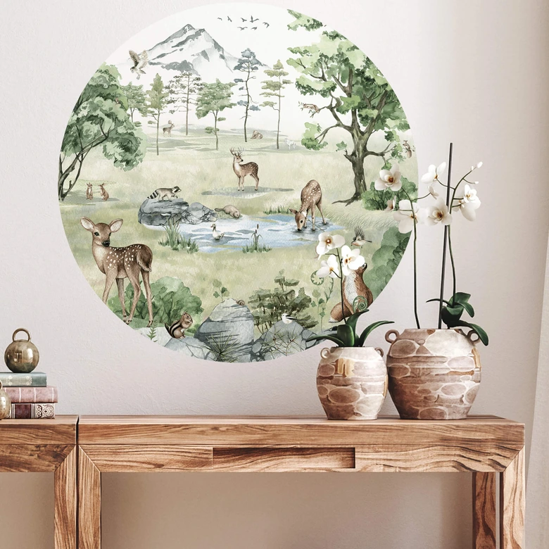 Zelfklevende Wandcirkel Kikki Belle - Herten in het Bos 