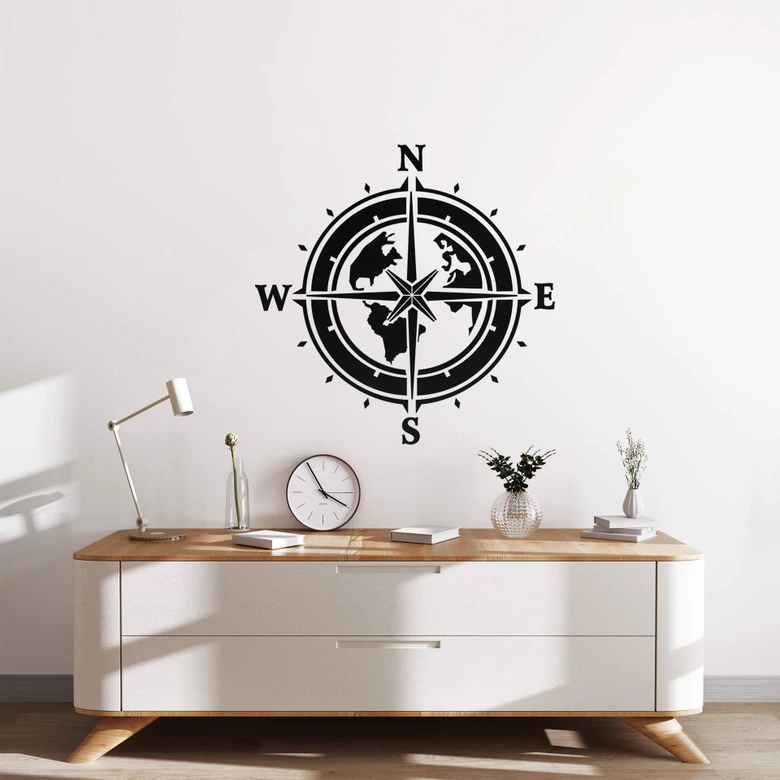 Wall sticker Compass with abstract continents 