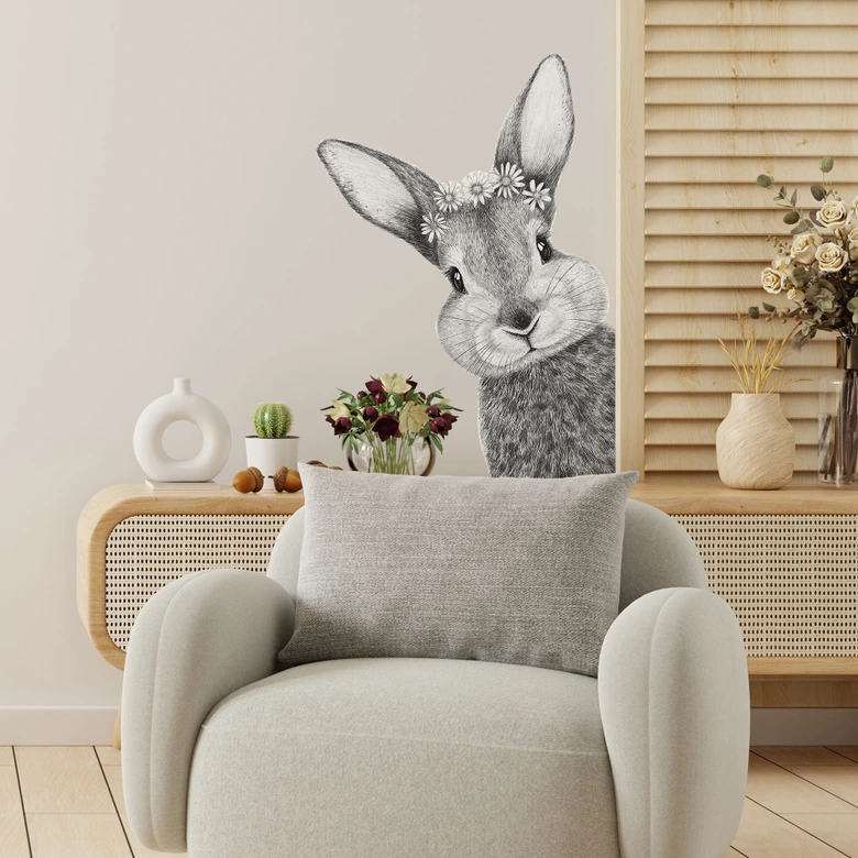Wandtattoo Niedlicher Hase mit Kamillenblüten - Korenkova 