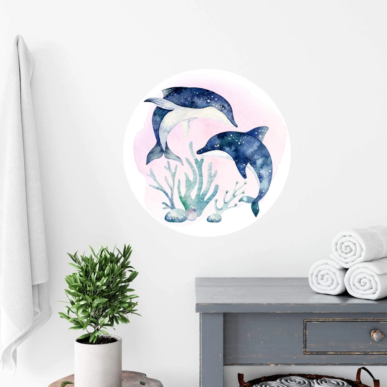 Sticker mural Kvilis - Couple de dauphins - Rond 