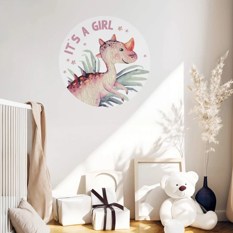 Sticker mural Kvilis - Dinosaure - It's a girl - Rond 
