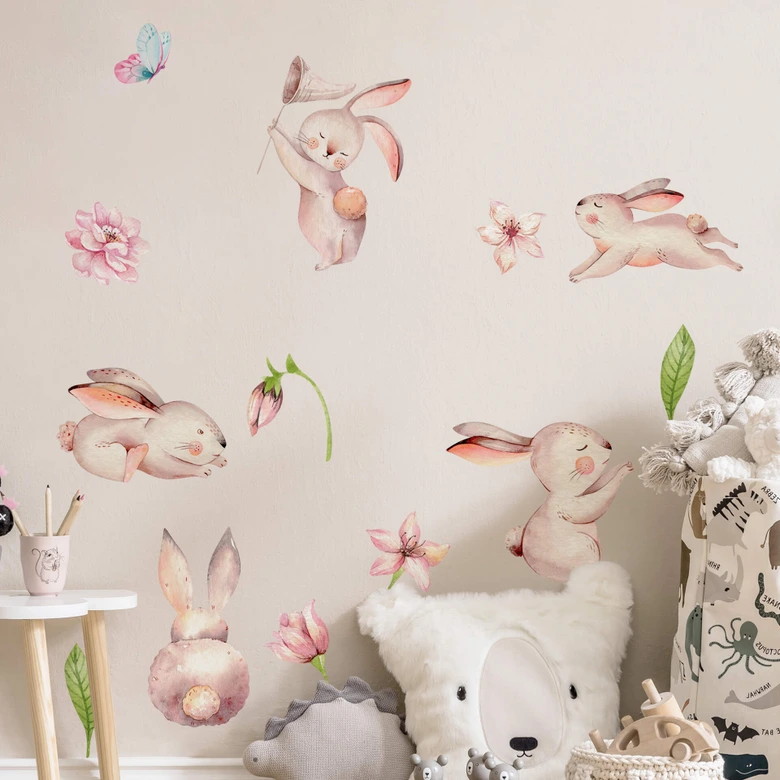Sticker mural Kvilis - Set de lapins (13 pièces) 