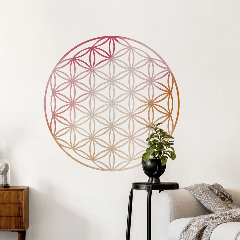 Muursticker Flower of Life  Aquarel Oranje Roze  