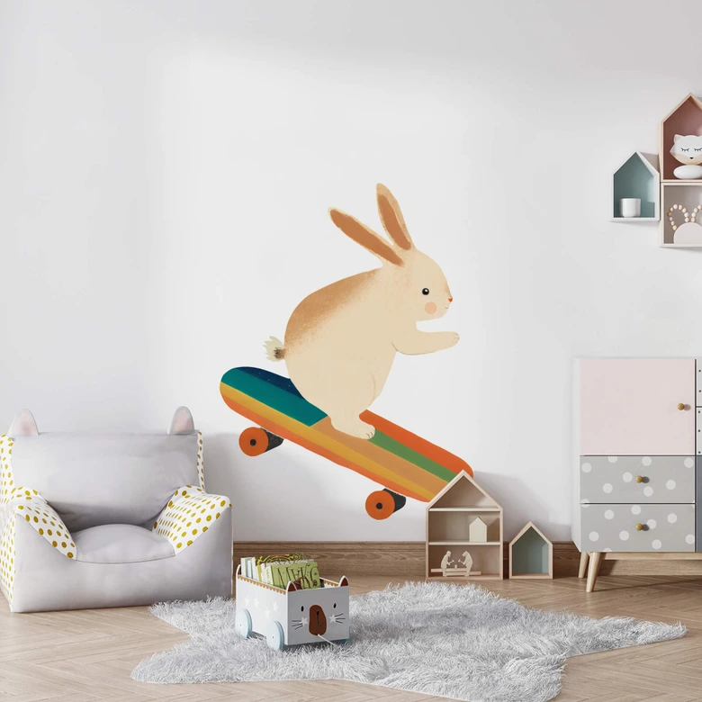 Wandtattoo Treechild - Niedlicher Hase auf einem Skateboard 