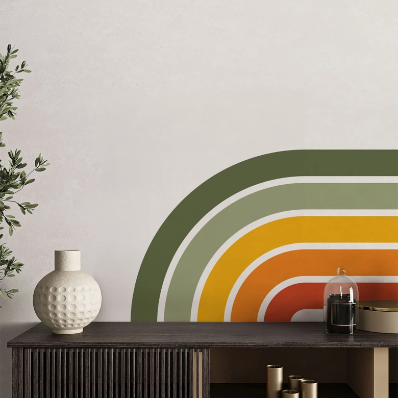 Muursticker retro halve boog | regenboog kleuren 
