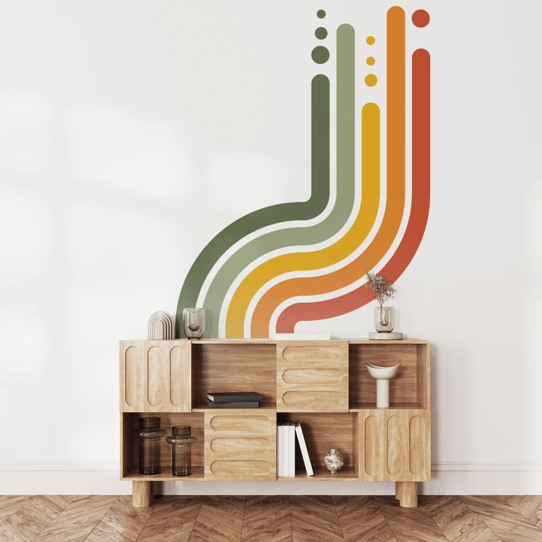 Wandtattoo Retro Streifen Form Set (4-teilig) | Regenbogenfarben 