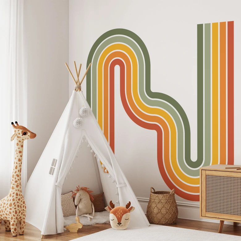 Wandtattoo Retro Streifen Form Set (6-teilig) | Regenbogenfarben 