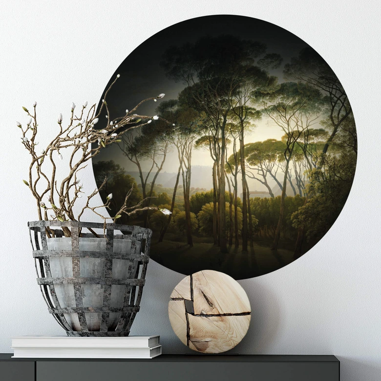 Zelfklevende Wandcirkel Voogd - Parasoldennen in Italiaans Landschap 