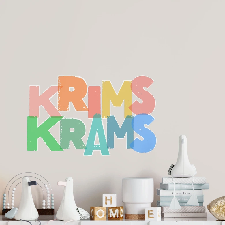 Adesivo murale Krimskrams - scritte colorate in look used 