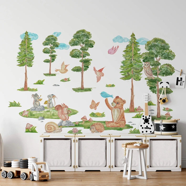 Sticker mural pépinière animaux de la forêt - ensemble d'animaux de la forêt 