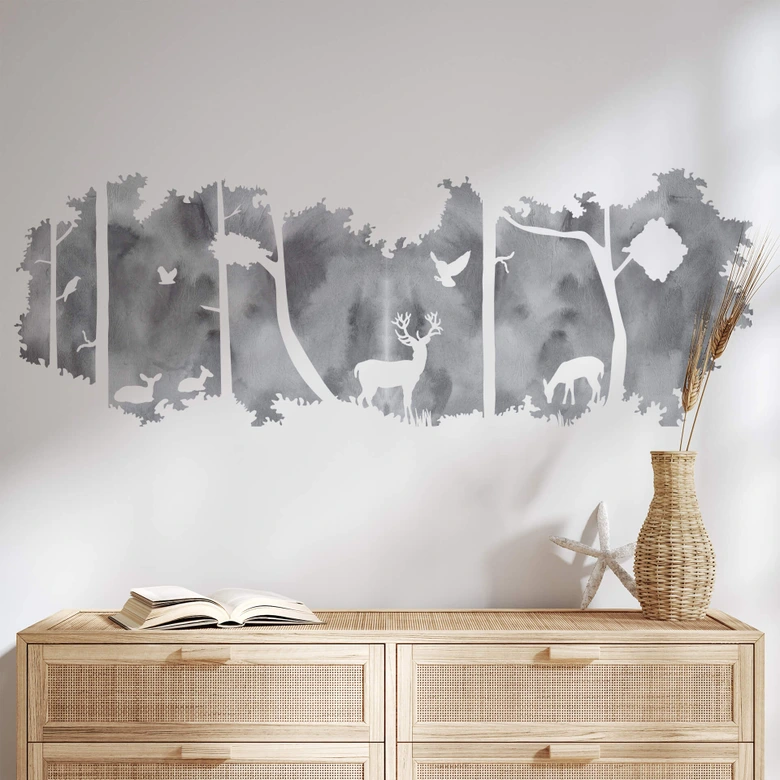 Muursticker Bos Silhouet - grijs 