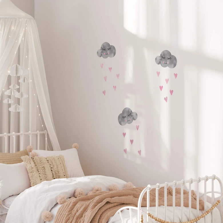 Wall sticker set Clouds grey and pink 